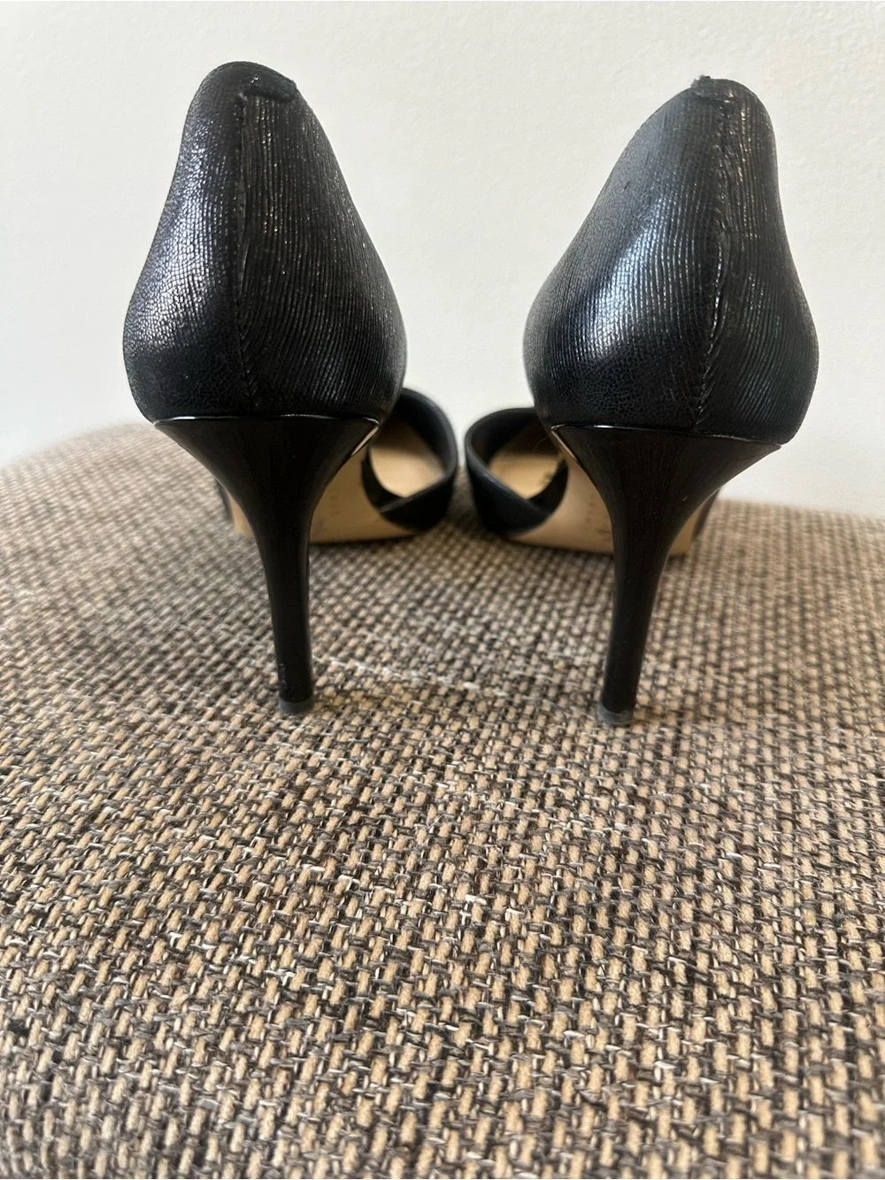 WHBM Ella Black Textured Pointed Toe D'Orsay Stiletto 3.5”Heels Size 9